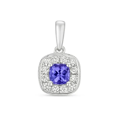 Diamond and Tanzanite Cushion Pendant 9ct White Gold